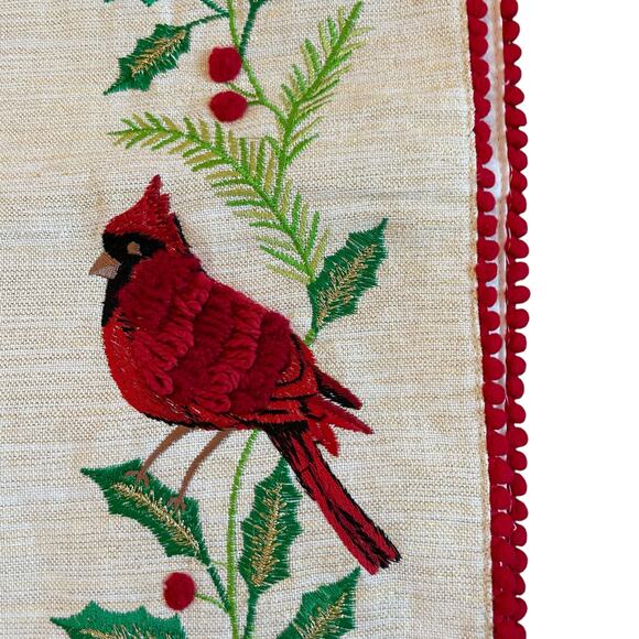 The Farmhouse Embroidered Red Cardinals Christmas Table Runner 16x72 Holiday New - Picture 5 of 16